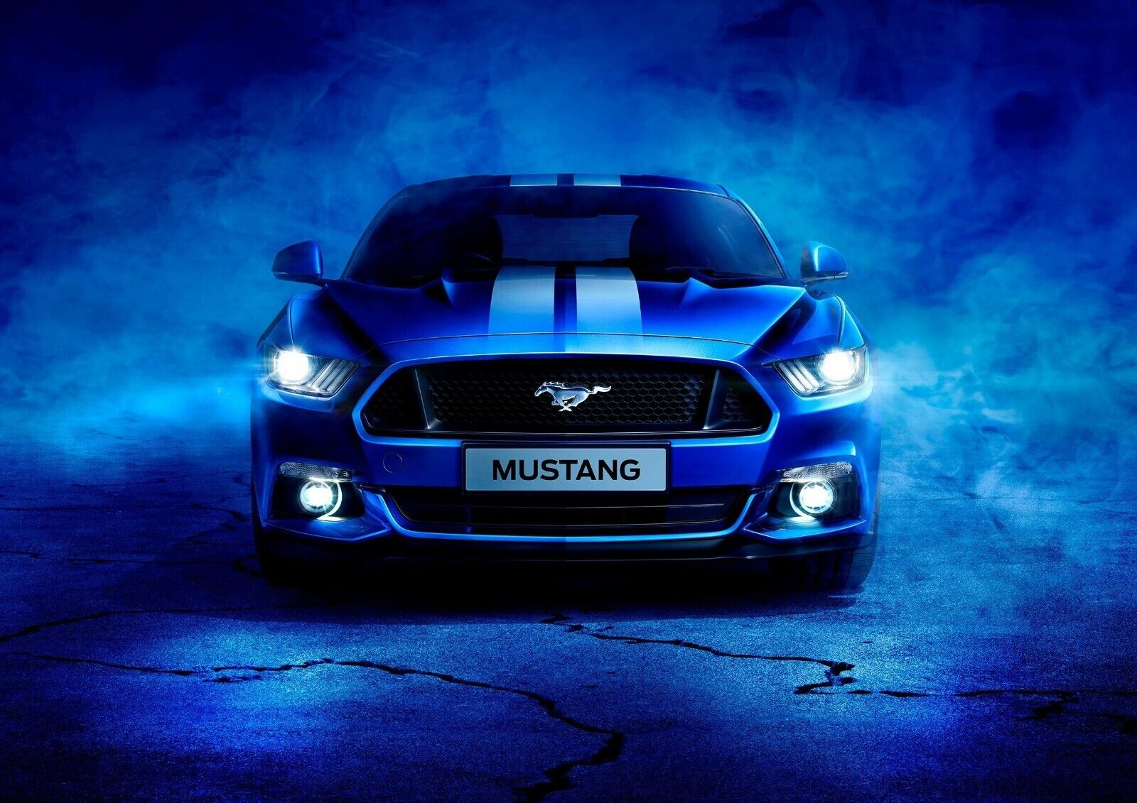 Ford Mustang S550 with Racing Stripes | Blue Muscle Car Poster | Modern American Pony Car Art - Cars Poster