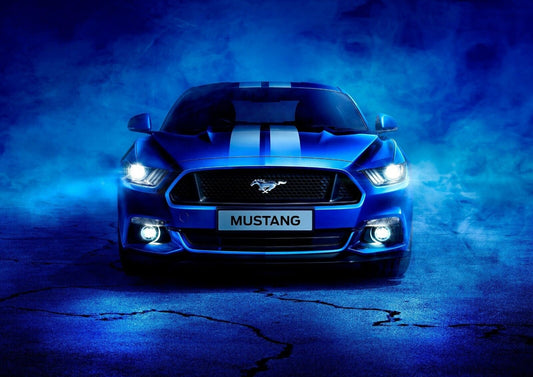 Ford Mustang S550 with Racing Stripes | Blue Muscle Car Poster | Modern American Pony Car Art - Cars Poster