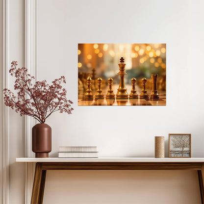 Golden Chess Pieces Macro Photography | Game Poster | Strategy Wall Decor - Sports Poster