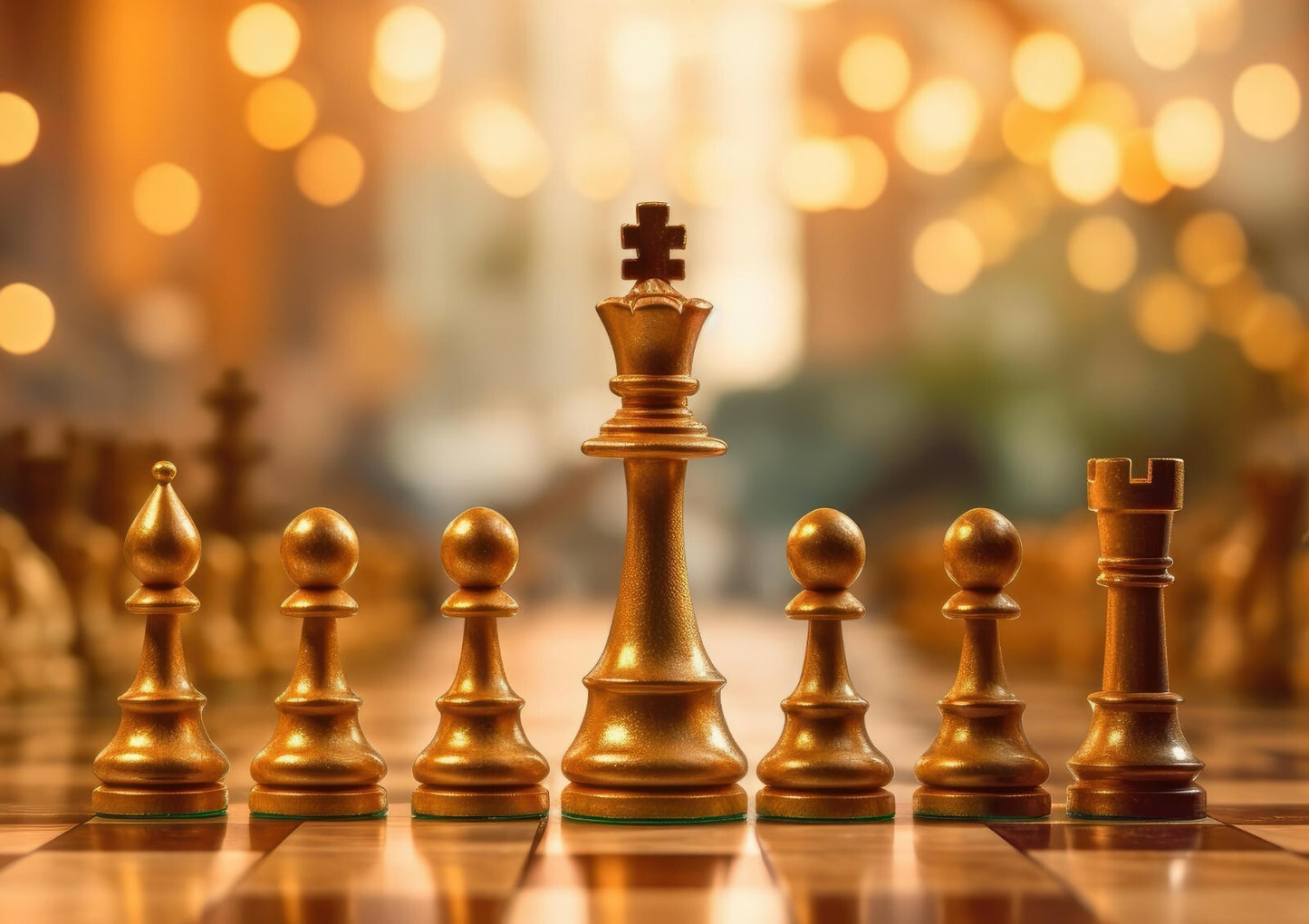 Golden Chess Pieces Macro Photography | Game Poster | Strategy Wall Decor - Sports Poster