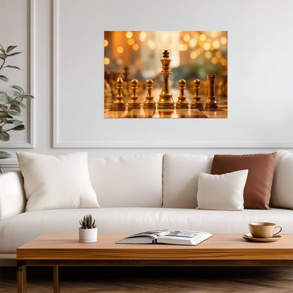 Golden Chess Pieces Macro Photography | Game Poster | Strategy Wall Decor - Sports Poster