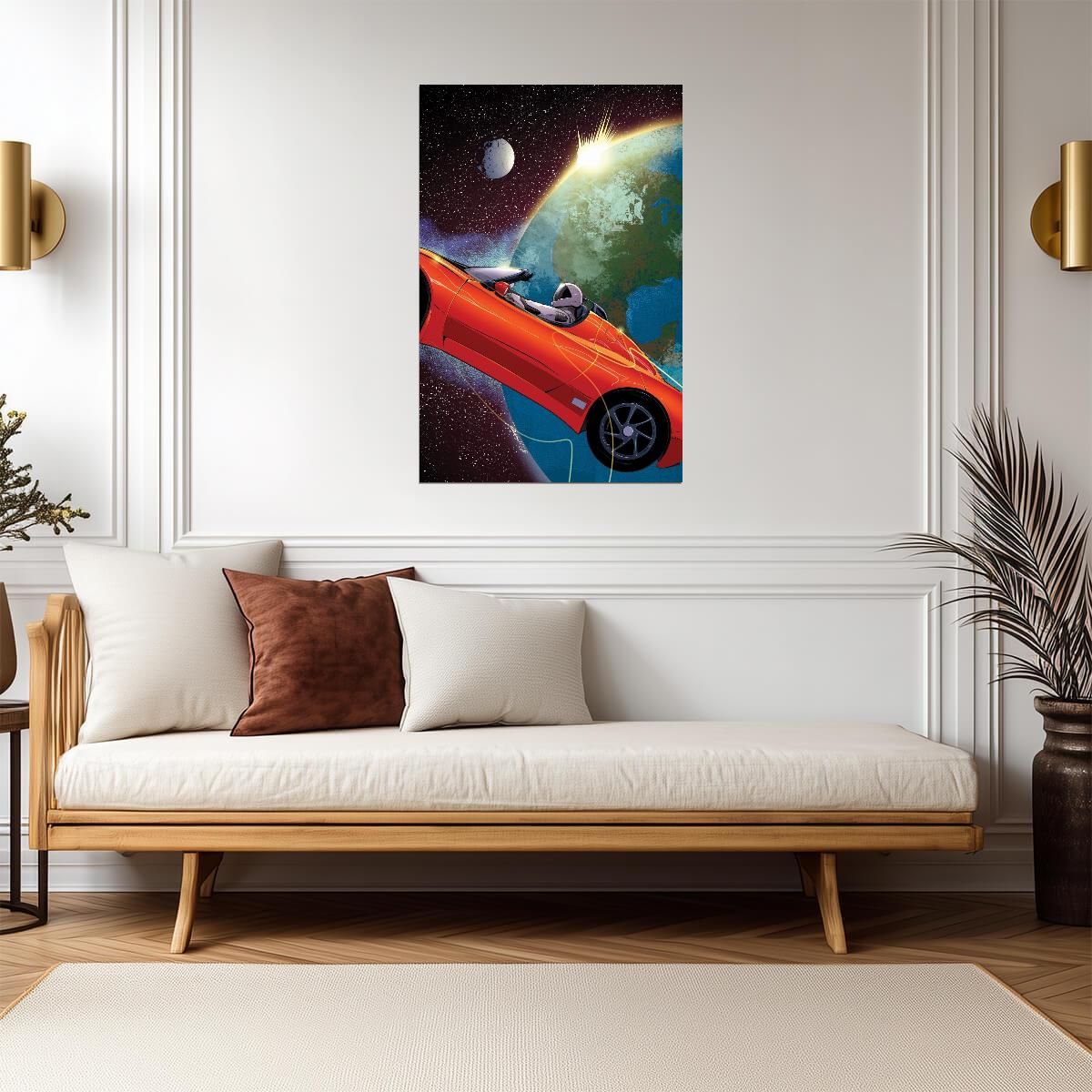 Tesla Roadster with Starman | SpaceX Falcon Heavy Launch Poster | Space Travel Mission Art - Cars Poster
