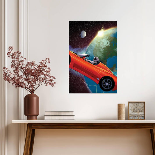 Tesla Roadster with Starman | SpaceX Falcon Heavy Launch Poster | Space Travel Mission Art - Cars Poster