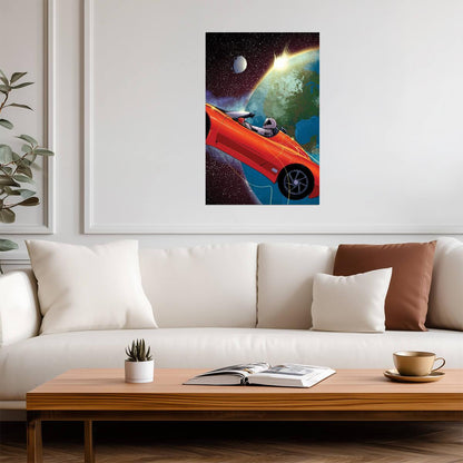 Tesla Roadster with Starman | SpaceX Falcon Heavy Launch Poster | Space Travel Mission Art - Cars Poster