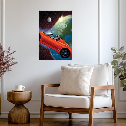 Tesla Roadster with Starman | SpaceX Falcon Heavy Launch Poster | Space Travel Mission Art - Cars Poster