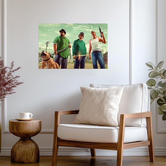 Grand Theft Auto San Andreas CJ Ryder & Big Smoke | Grove Street Poster | Retro GTA Wall Art - Video Games Poster