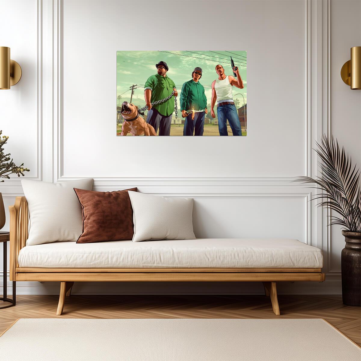 Grand Theft Auto San Andreas CJ Ryder & Big Smoke | Grove Street Poster | Retro GTA Wall Art - Video Games Poster
