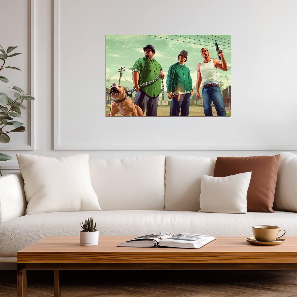 Grand Theft Auto San Andreas CJ Ryder & Big Smoke | Grove Street Poster | Retro GTA Wall Art - Video Games Poster