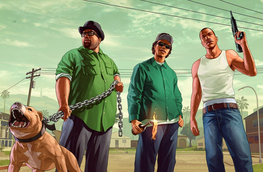 Grand Theft Auto San Andreas CJ Ryder & Big Smoke | Grove Street Poster | Retro GTA Wall Art - Video Games Poster