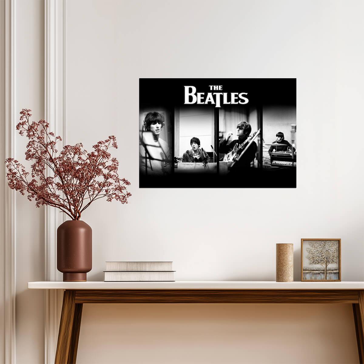 The Beatles Recording Studio | John Paul George Ringo Photos | Classic Rock Band Poster - Music Poster