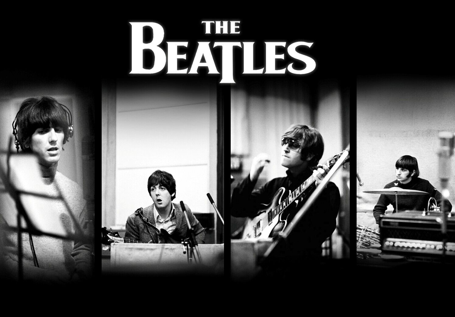 The Beatles Recording Studio | John Paul George Ringo Photos | Classic Rock Band Poster - Music Poster