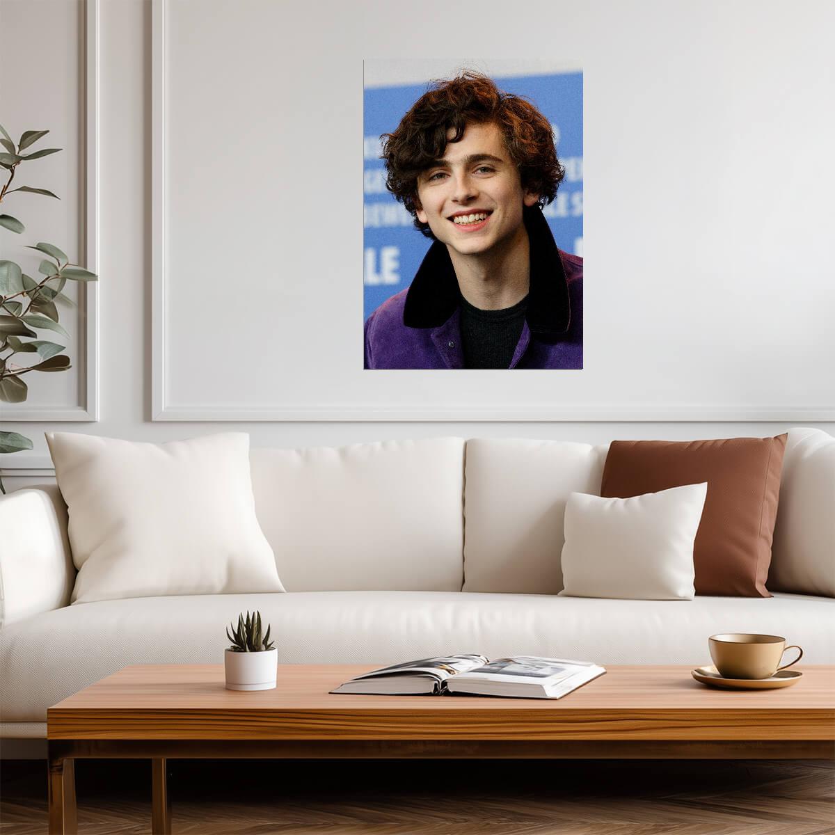Timothée Chalamet Purple Jacket | Smiling Portrait Photo | Celebrity Wall Art Poster - Celebrities Poster