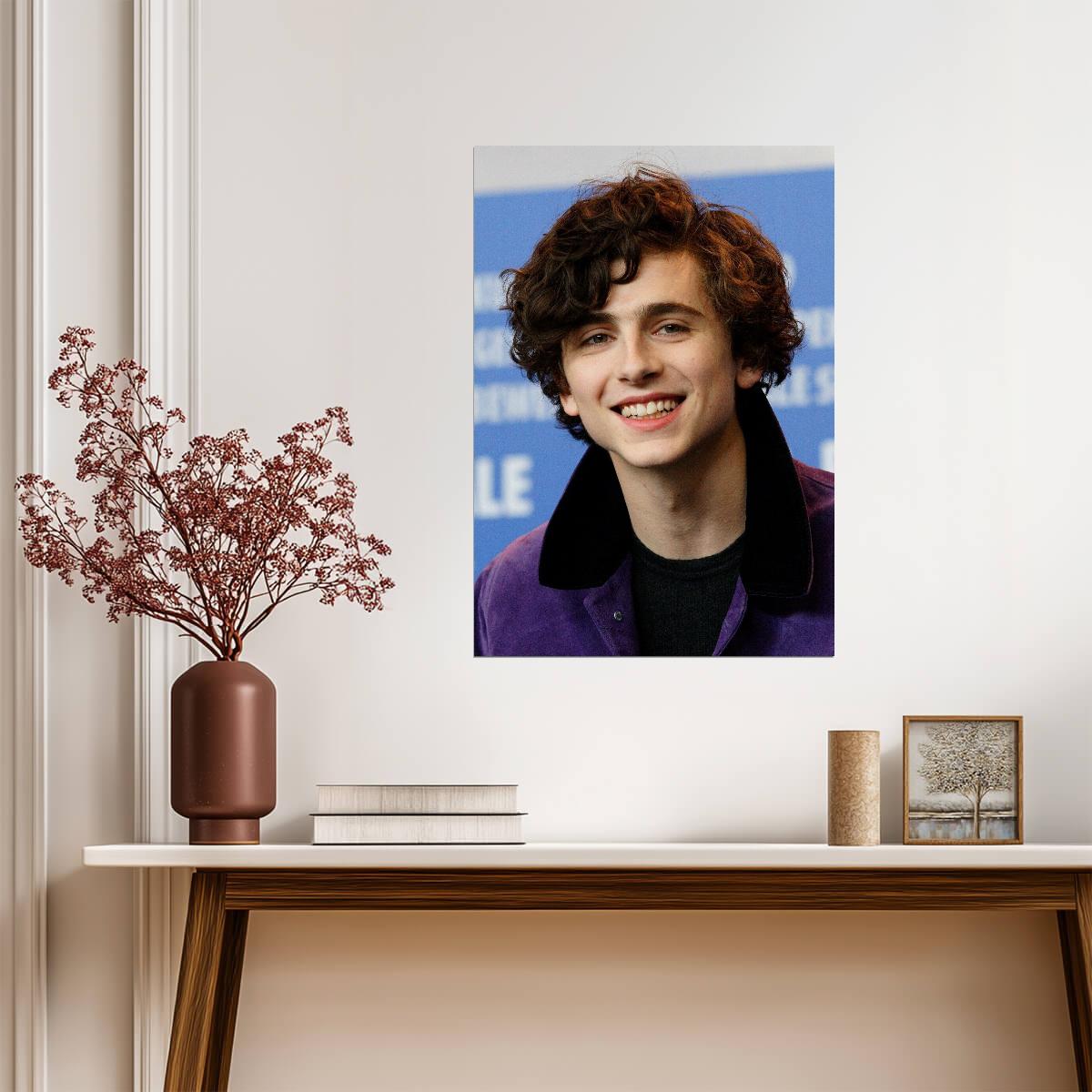 Timothée Chalamet Purple Jacket | Smiling Portrait Photo | Celebrity Wall Art Poster - Celebrities Poster