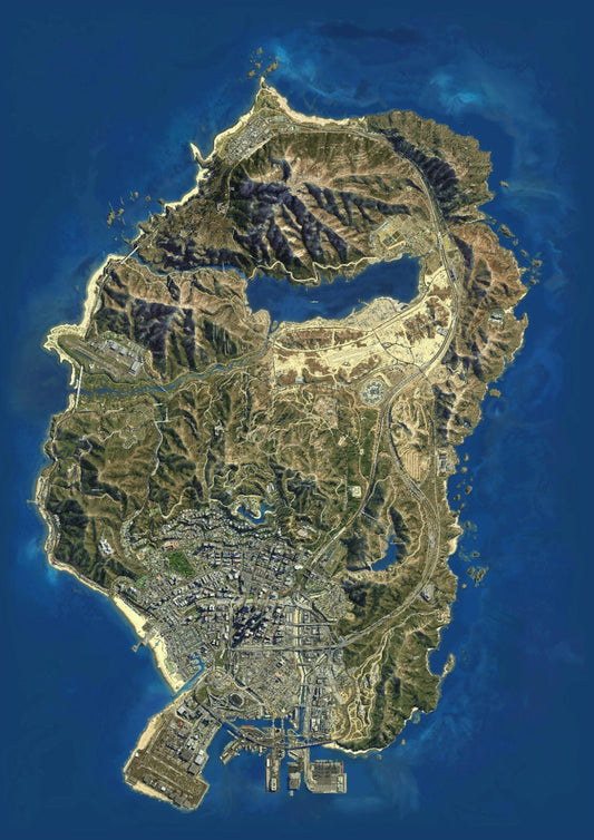 Grand Theft Auto V Los Santos Satellite Map | Game World Poster | Open World Gaming Decor - Video Games Poster