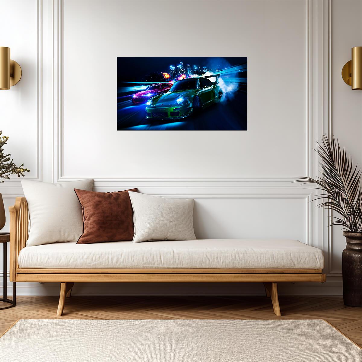 Need For Speed 2015 Porsche 911 RSR | Night Street Racing Poster | Neon Arcade Game Art - Video Games Poster