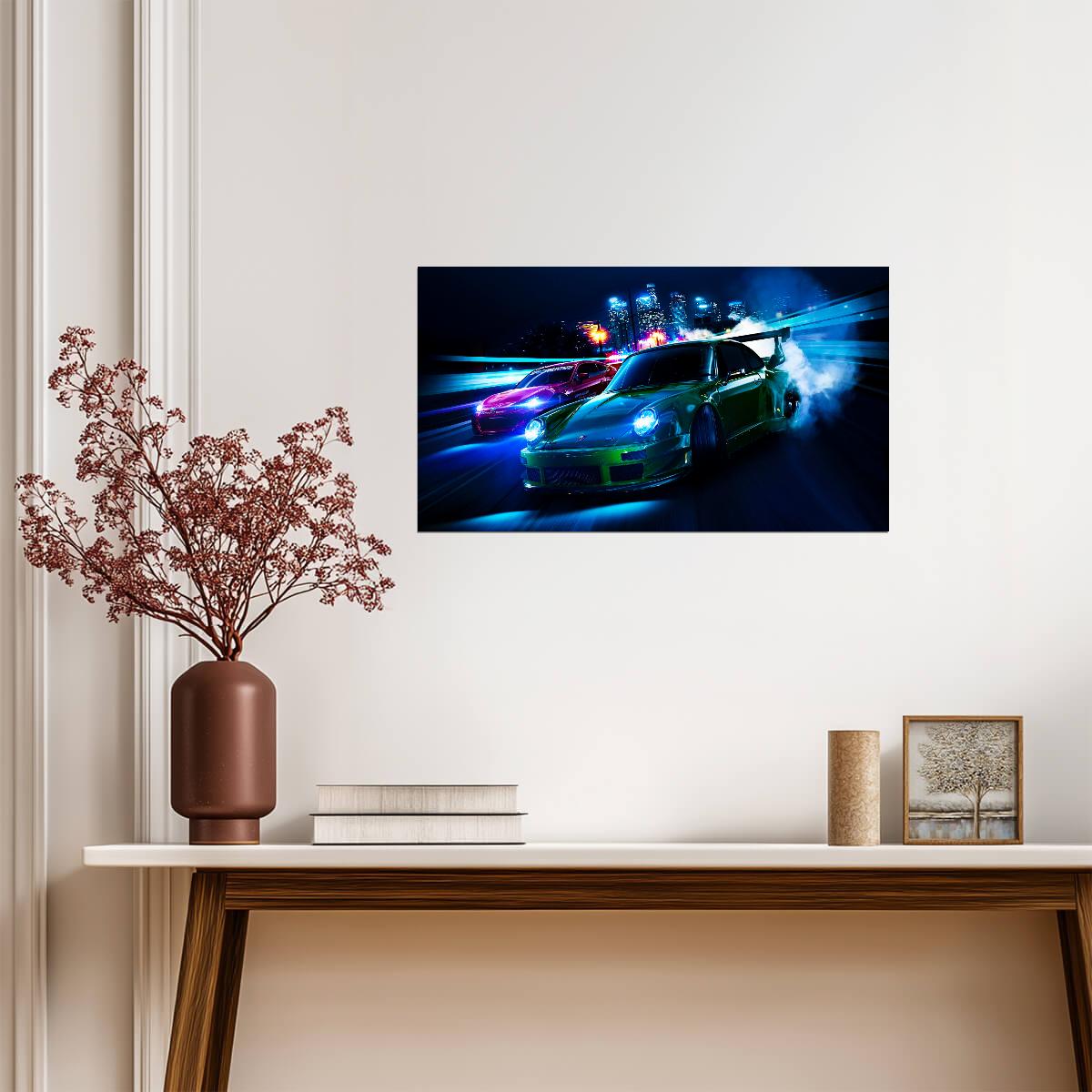 Need For Speed 2015 Porsche 911 RSR | Night Street Racing Poster | Neon Arcade Game Art - Video Games Poster