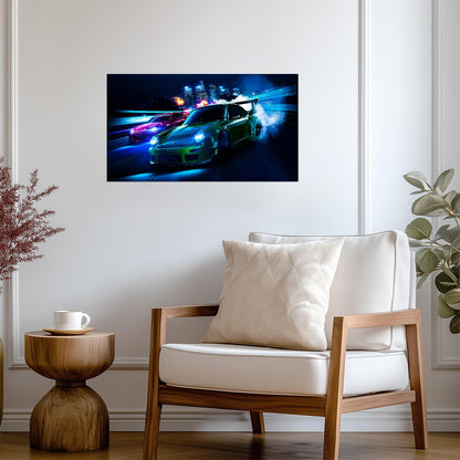 Need For Speed 2015 Porsche 911 RSR | Night Street Racing Poster | Neon Arcade Game Art - Video Games Poster
