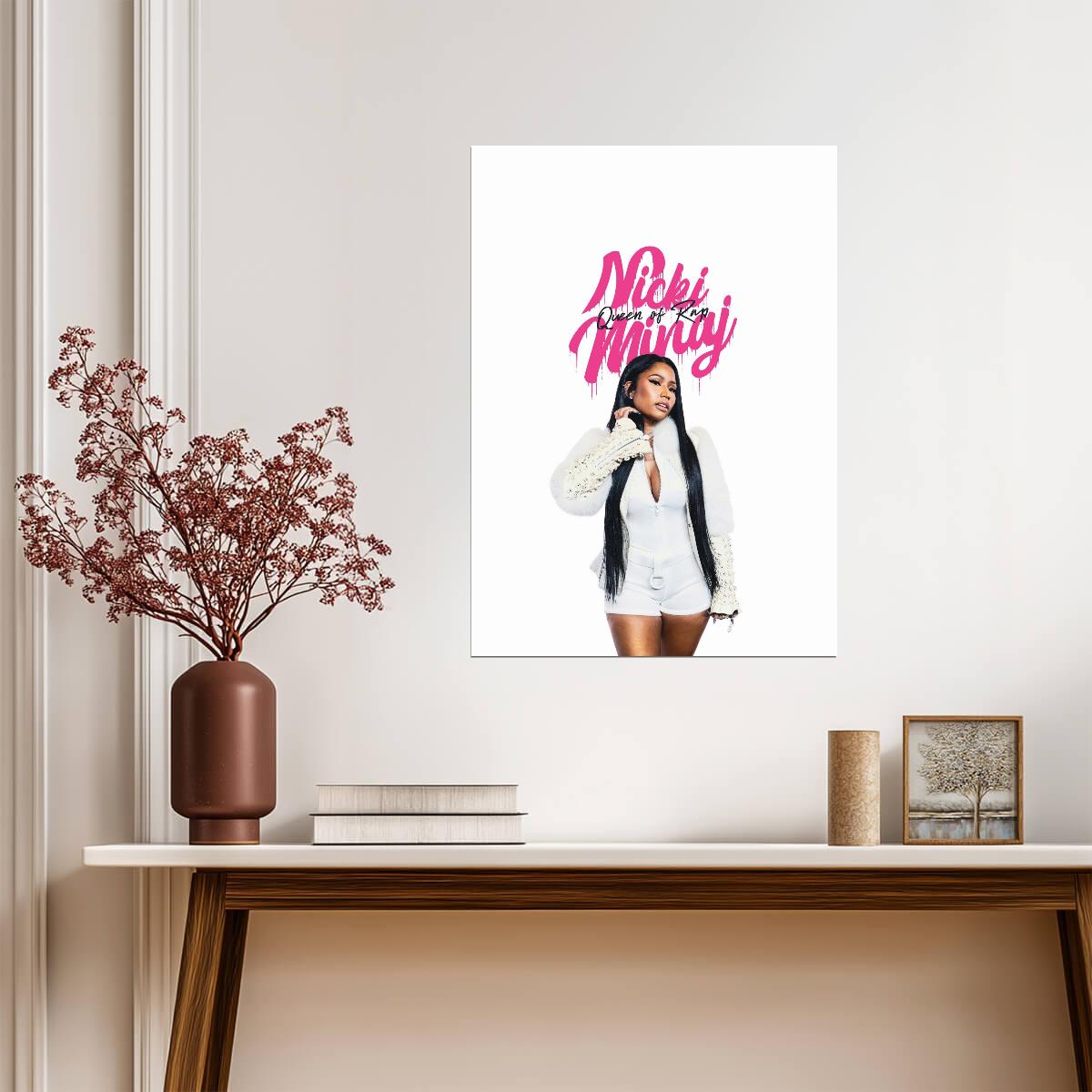 Nicki Minaj Queen of Rap Text Art | White Outfit Poster | Hip Hop Legend Print - Music Poster