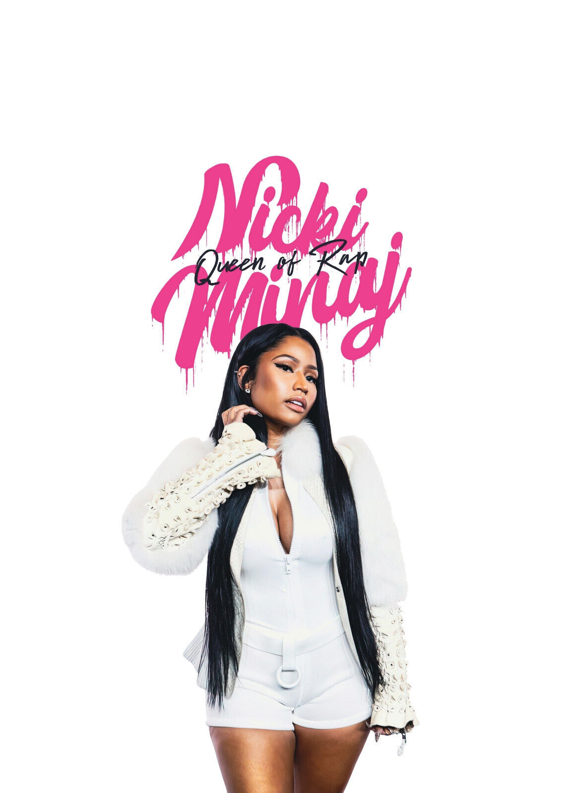 Nicki Minaj Queen of Rap Text Art | White Outfit Poster | Hip Hop Legend Print - Music Poster
