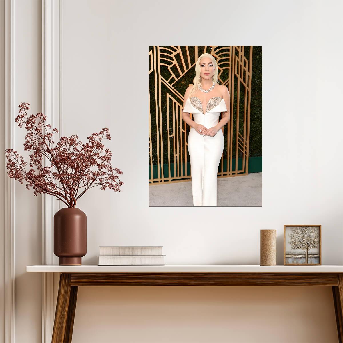 Lady Gaga Red Carpet | White Gown Fashion Poster | Music Star Wall Art - Music Poster