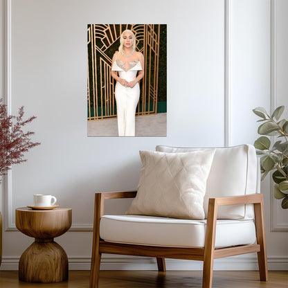 Lady Gaga Red Carpet | White Gown Fashion Poster | Music Star Wall Art - Music Poster