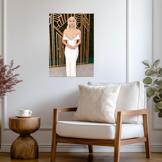 Lady Gaga Red Carpet | White Gown Fashion Poster | Music Star Wall Art - Music Poster