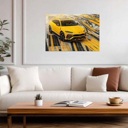 Lamborghini Urus | Yellow Luxury SUV Poster | Super SUV on Airport Runway - Cars Poster