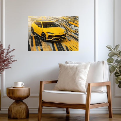 Lamborghini Urus | Yellow Luxury SUV Poster | Super SUV on Airport Runway - Cars Poster