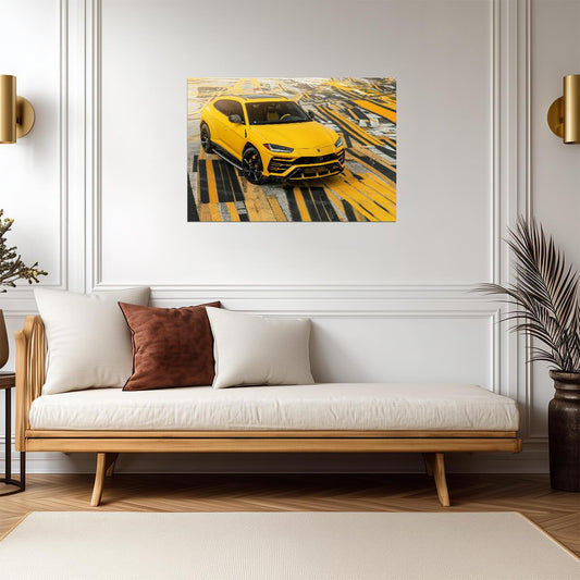 Lamborghini Urus | Yellow Luxury SUV Poster | Super SUV on Airport Runway - Cars Poster