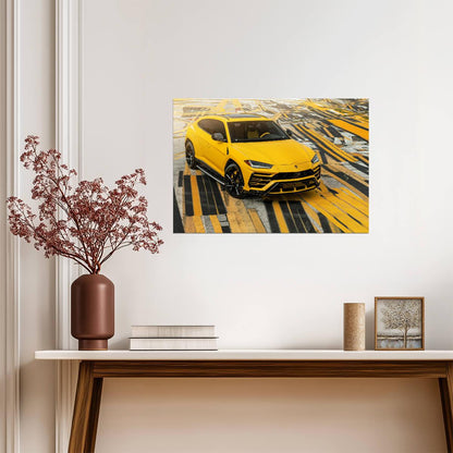 Lamborghini Urus | Yellow Luxury SUV Poster | Super SUV on Airport Runway - Cars Poster