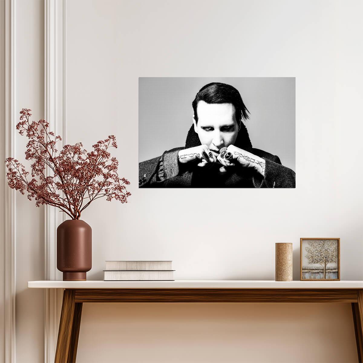 Marilyn Manson Black and White Portrait | Gothic Rock Poster | Music Star Wall Art - Music Poster