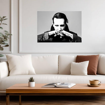 Marilyn Manson Black and White Portrait | Gothic Rock Poster | Music Star Wall Art - Music Poster