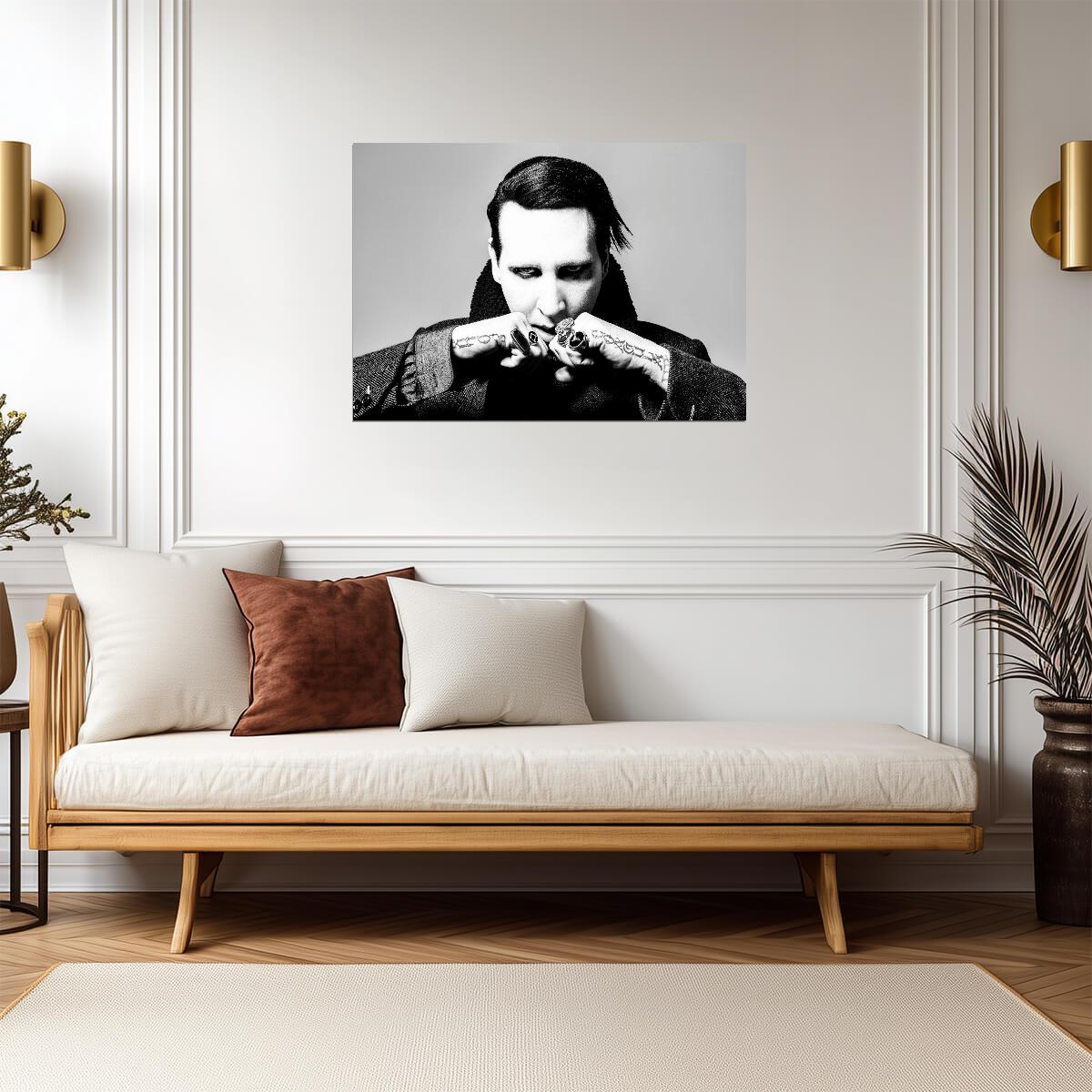 Marilyn Manson Black and White Portrait | Gothic Rock Poster | Music Star Wall Art - Music Poster