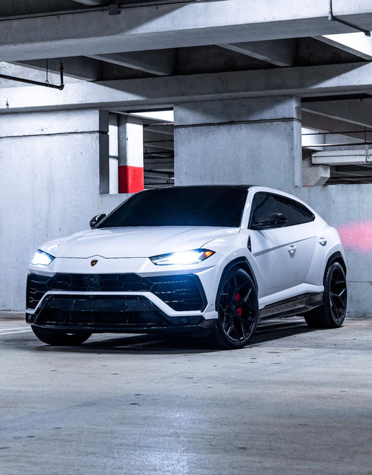 Lamborghini Urus | White Luxury SUV Poster | Super SUV in Parking Garage Photography - Cars Poster