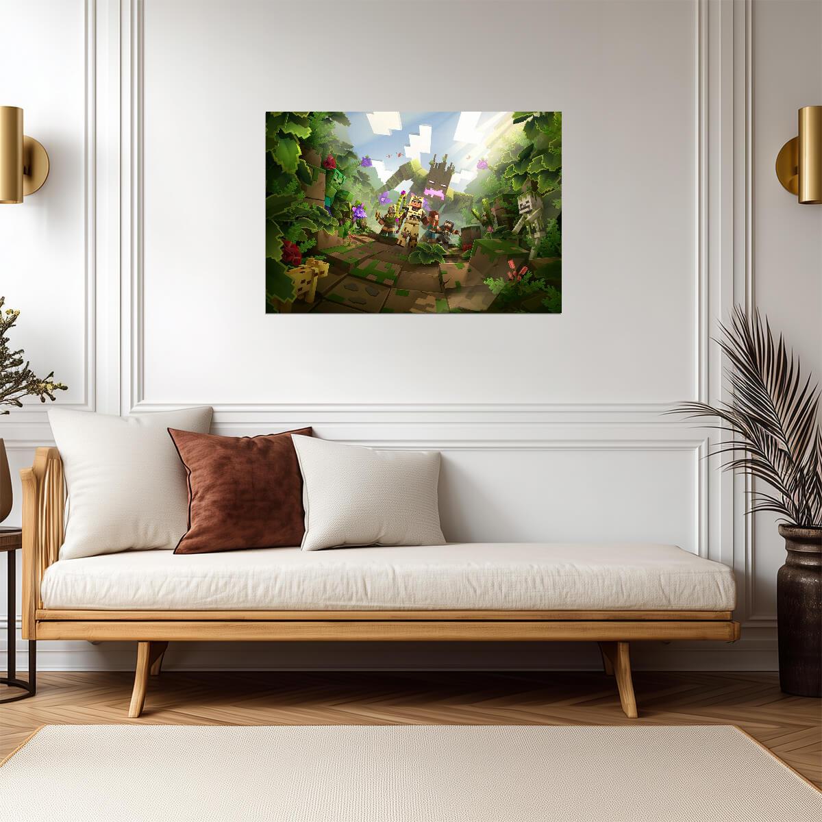 Minecraft Dungeons Jungle Awakens | Heroes vs Jungle Abomination Poster | Gaming Room Decor - Video Games Poster