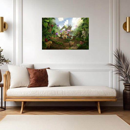 Minecraft Dungeons Jungle Awakens | Heroes vs Jungle Abomination Poster | Gaming Room Decor - Video Games Poster