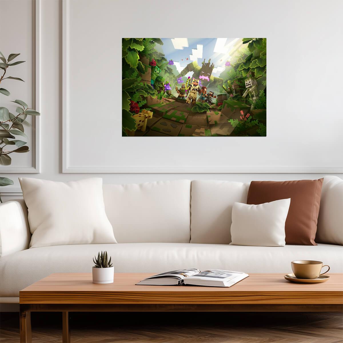 Minecraft Dungeons Jungle Awakens | Heroes vs Jungle Abomination Poster | Gaming Room Decor - Video Games Poster