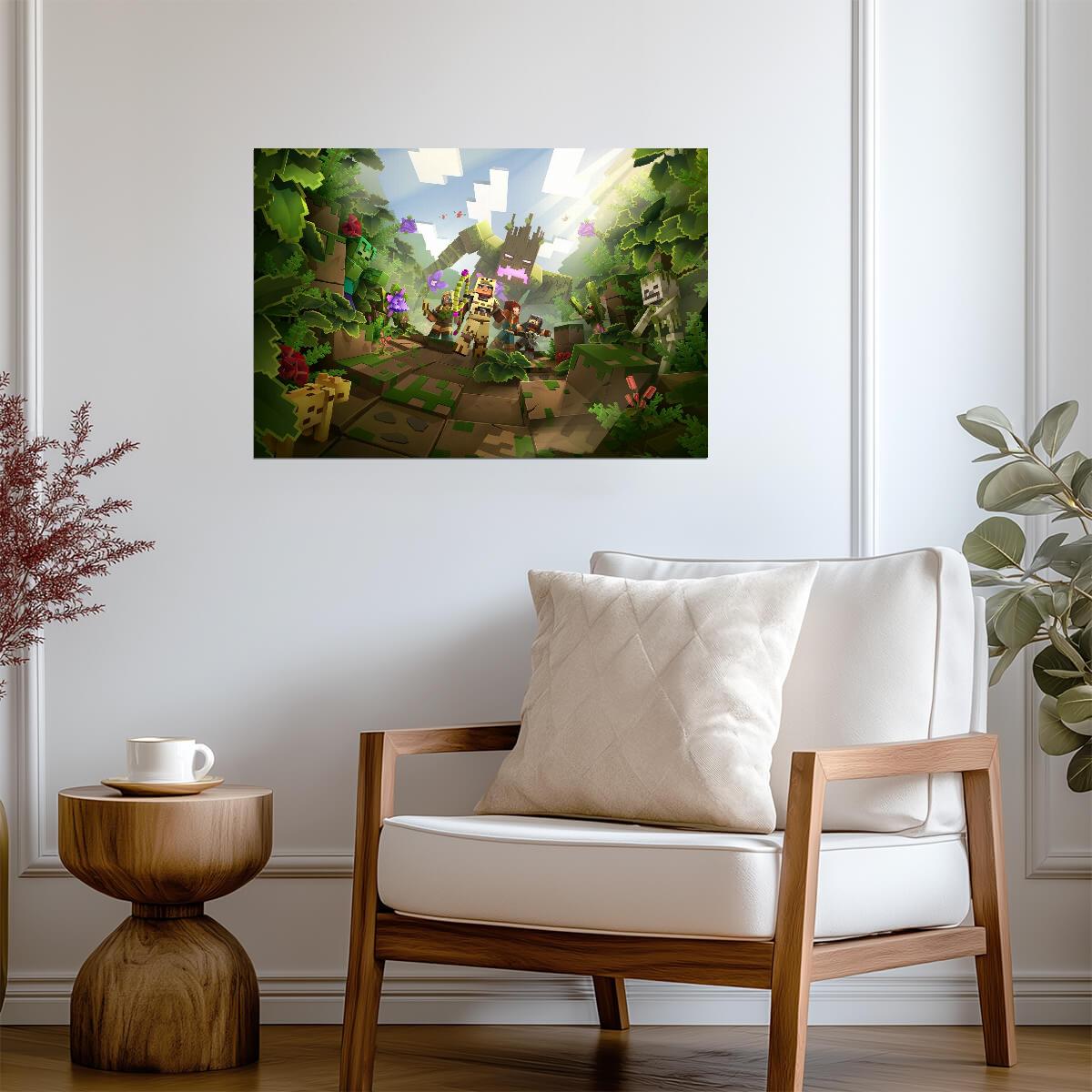 Minecraft Dungeons Jungle Awakens | Heroes vs Jungle Abomination Poster | Gaming Room Decor - Video Games Poster