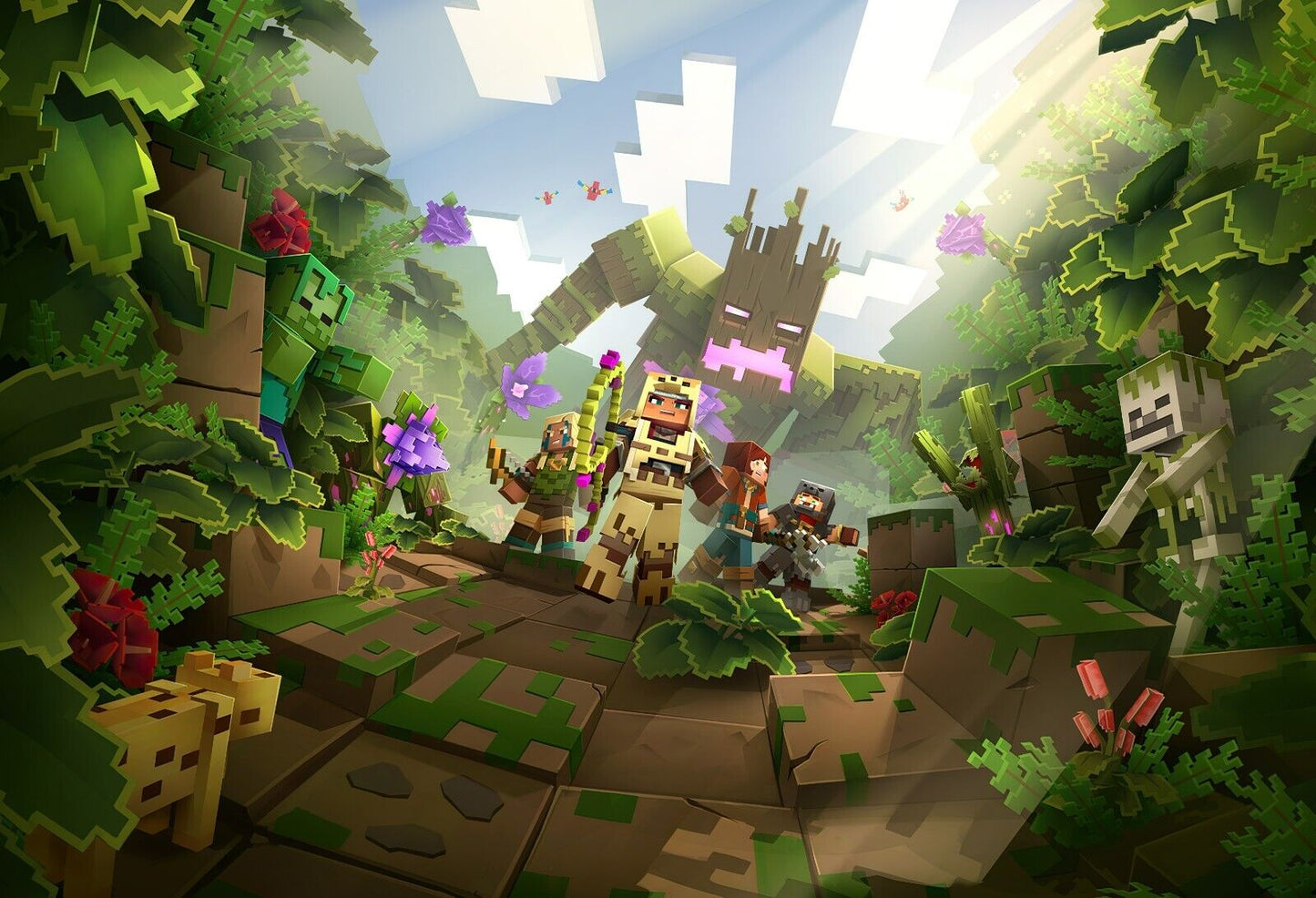 Minecraft Dungeons Jungle Awakens | Heroes vs Jungle Abomination Poster | Gaming Room Decor - Video Games Poster