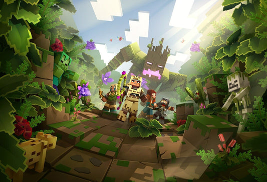 Minecraft Dungeons Jungle Awakens | Heroes vs Jungle Abomination Poster | Gaming Room Decor - Video Games Poster