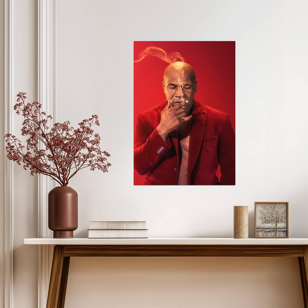 Mike Tyson Smoking in Red Jacket | Celebrity Portrait Poster | Boxing Legend Art - Sports Poster