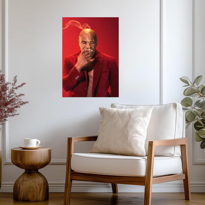 Mike Tyson Smoking in Red Jacket | Celebrity Portrait Poster | Boxing Legend Art - Sports Poster
