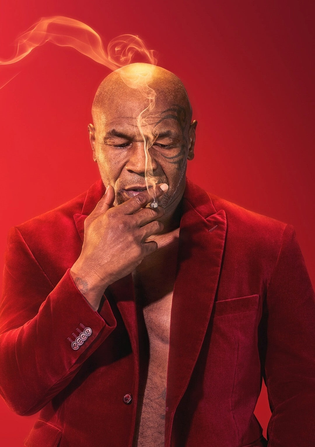 Mike Tyson Smoking in Red Jacket | Celebrity Portrait Poster | Boxing Legend Art - Sports Poster