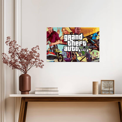 Grand Theft Auto V Character Promo Collage | Action Game Poster | Gamer Gift Wall Art - Video Games Poster