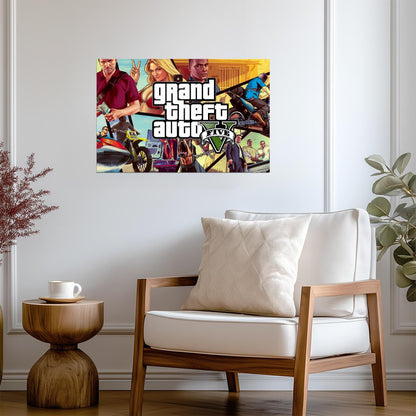 Grand Theft Auto V Character Promo Collage | Action Game Poster | Gamer Gift Wall Art - Video Games Poster