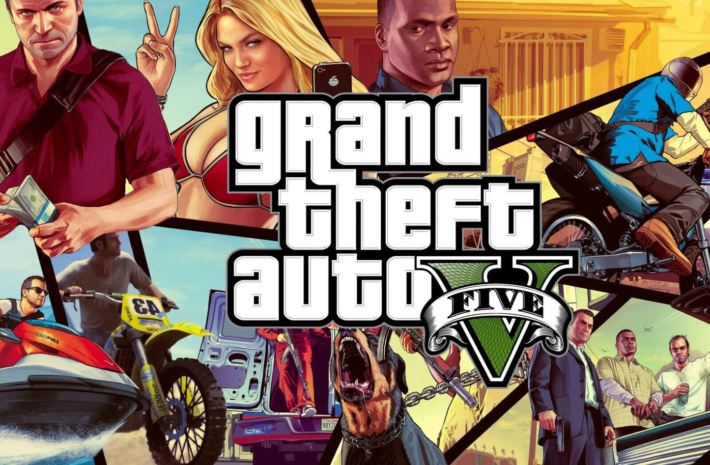 Grand Theft Auto V Character Promo Collage | Action Game Poster | Gamer Gift Wall Art - Video Games Poster