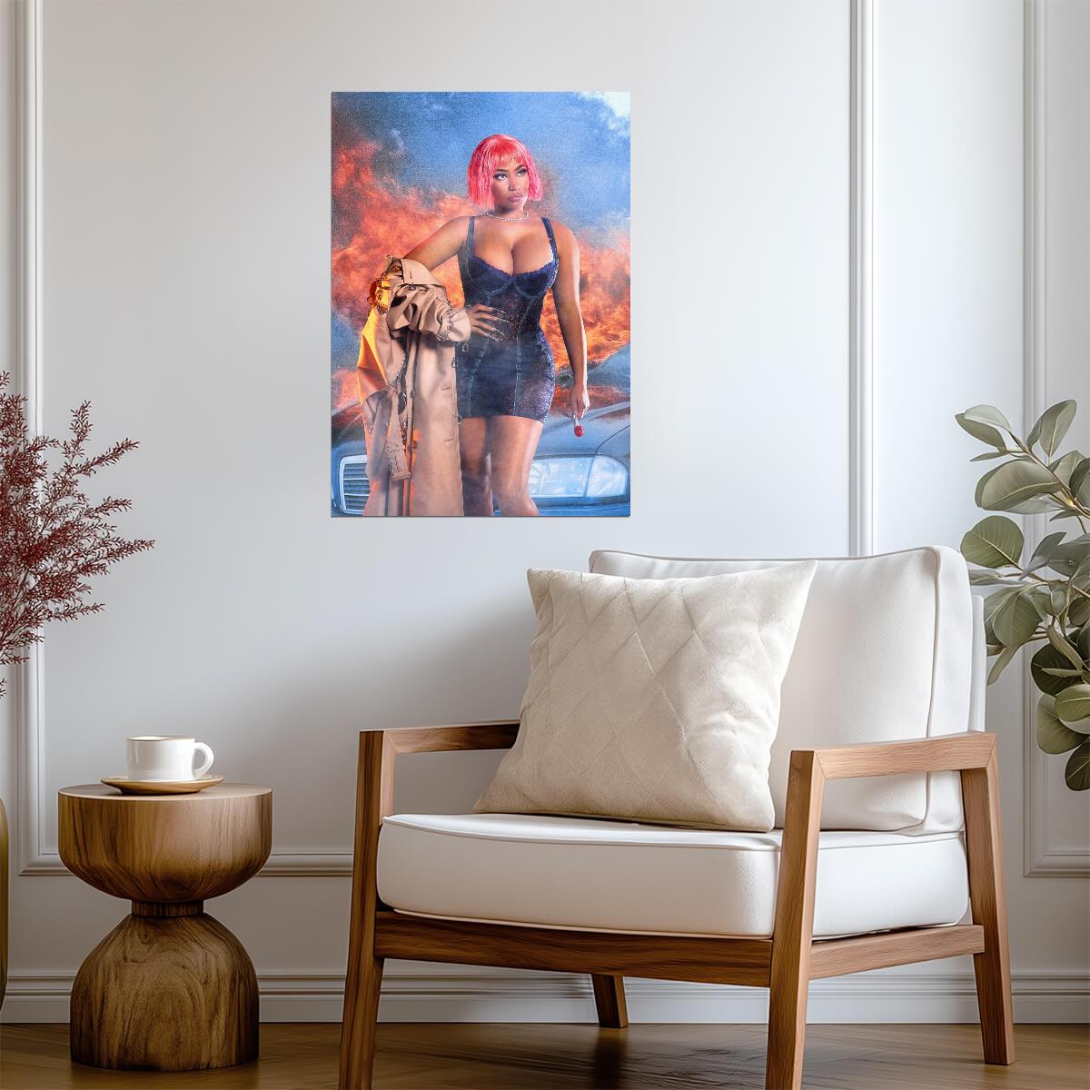 Nicki Minaj Red Ruby Da Sleeze | Pink Hair Explosion Poster | Hip Hop Music Art - Music Poster