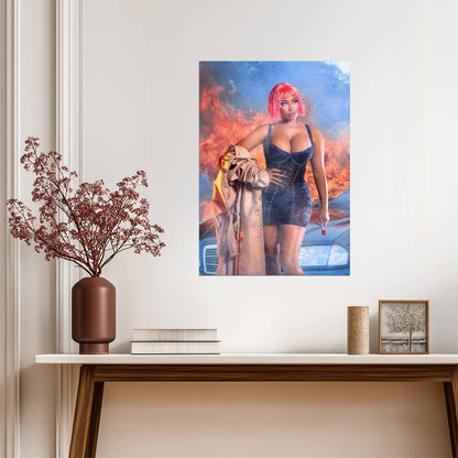 Nicki Minaj Red Ruby Da Sleeze | Pink Hair Explosion Poster | Hip Hop Music Art - Music Poster