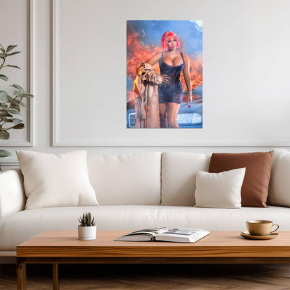 Nicki Minaj Red Ruby Da Sleeze | Pink Hair Explosion Poster | Hip Hop Music Art - Music Poster