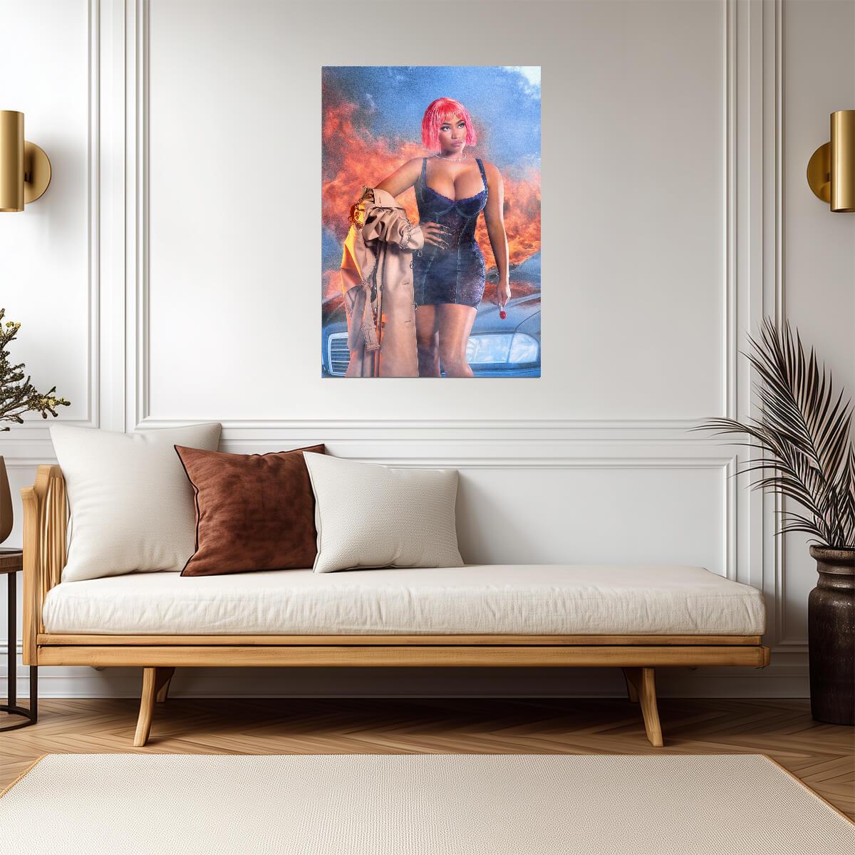 Nicki Minaj Red Ruby Da Sleeze | Pink Hair Explosion Poster | Hip Hop Music Art - Music Poster